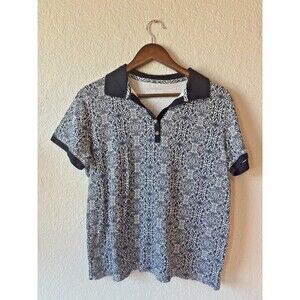Kim Rogers Short Sleeve Navy Polo With White Pattern Womens Medium